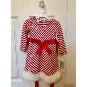 NWT Girls Holiday Red & White Candy Striped Dress